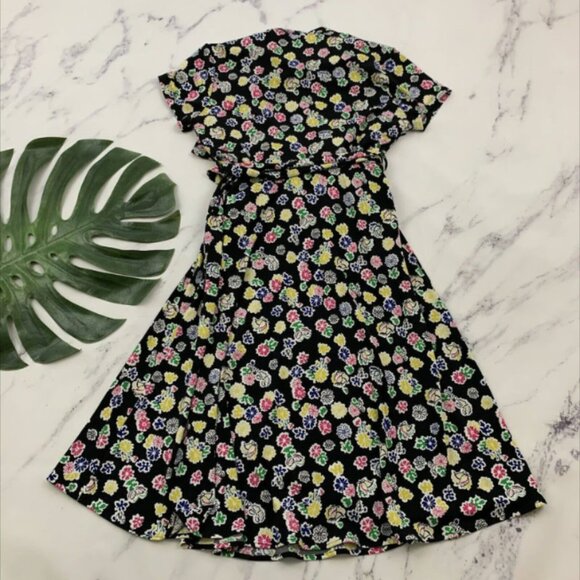 Vicky Tiel Womens Wrap Dress Size S Black Pink Floral Butterflies Stretch - Picture 2 of 4